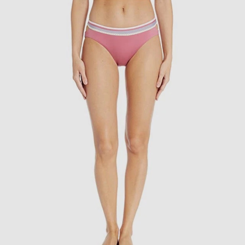 Sol una Swim Pink Bikini Bottom with Striped Waistband